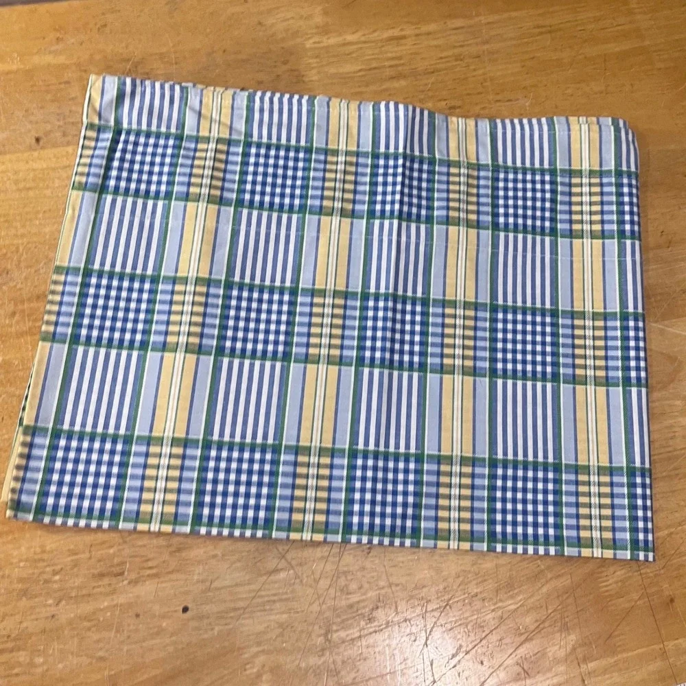 Waverly Valley Lake Plaid Gingham Valance Blue Yellow 82x16 Cottagecore